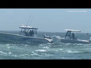 Wild video shows officer jump onto high-speed runaway boat