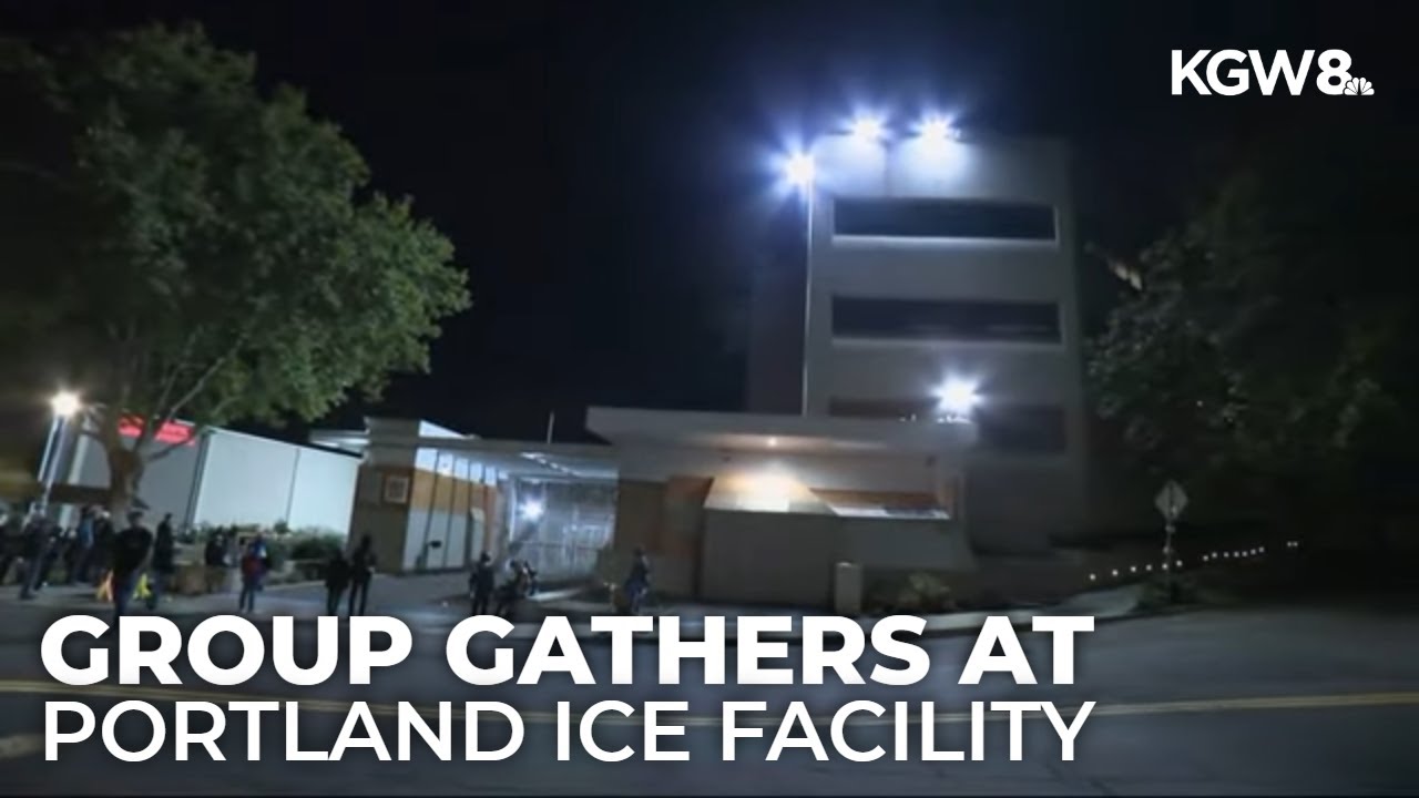Group of about 100 gathers outside Portland ICE facility Saturday night as helicopters fly overhead
