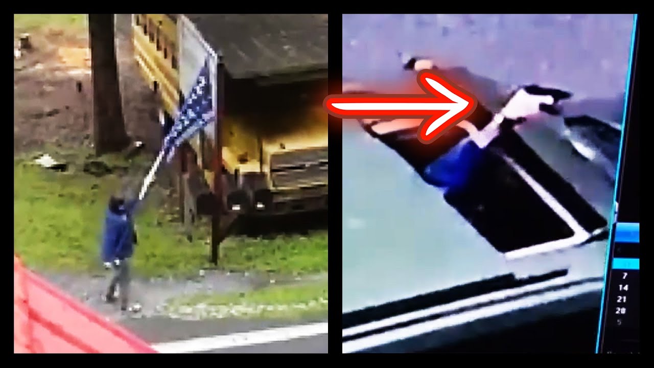 Trump Deranged Maniac RIPS DOWN Sign Then OPENS FIRE