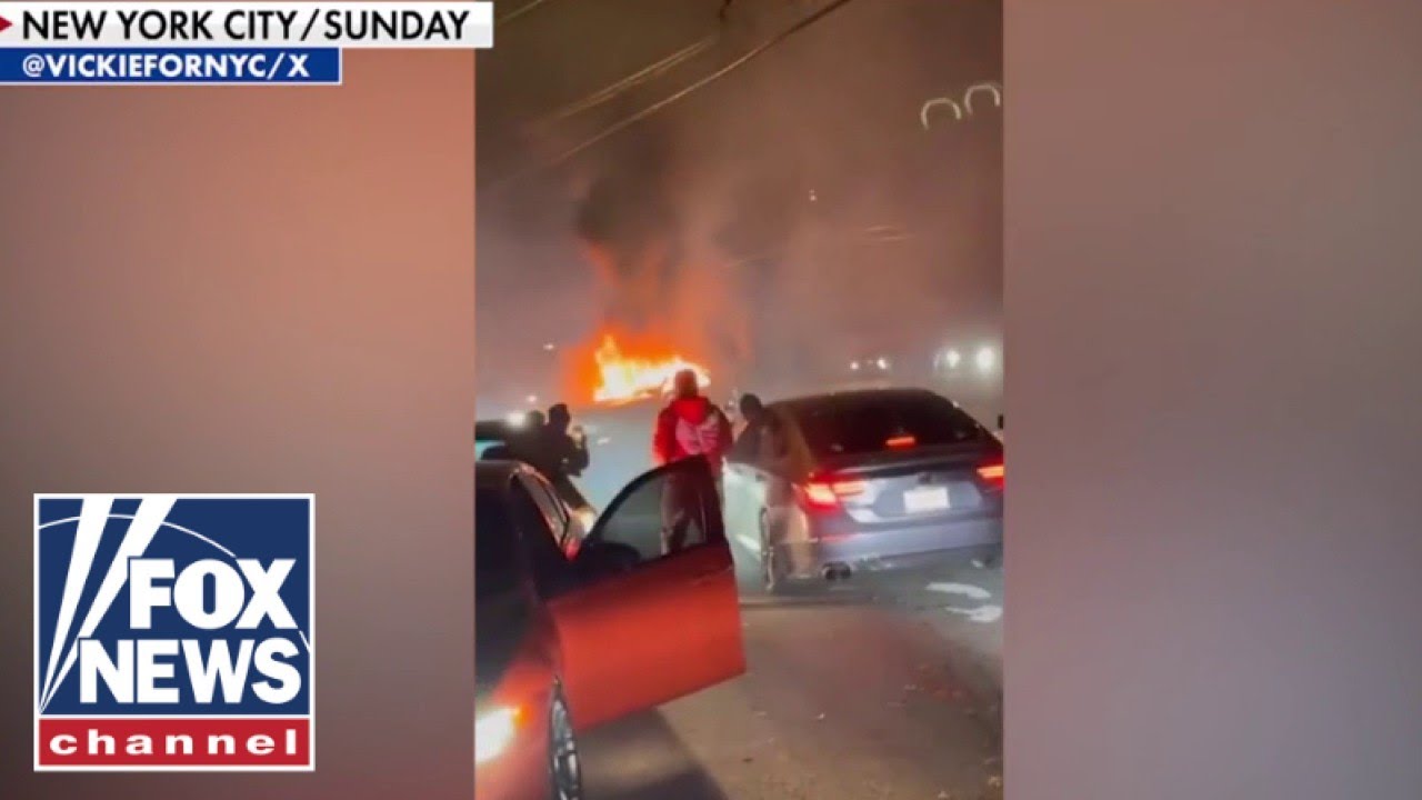 Violent mob attacks couple, burns car during street takeover
