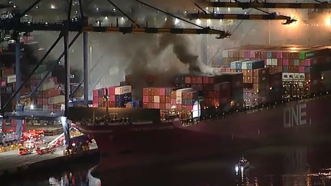 Shelter-in-place order issued as crews battle container ship fire at Port of LA